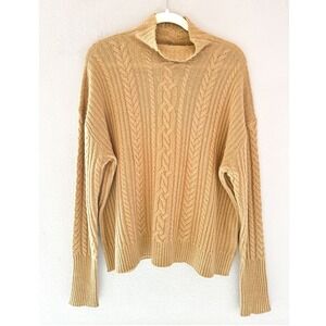 Lauren Ralph Lauren Cashmere Wool Blend Cable Knit Mock Neck Sweater In Camel XL